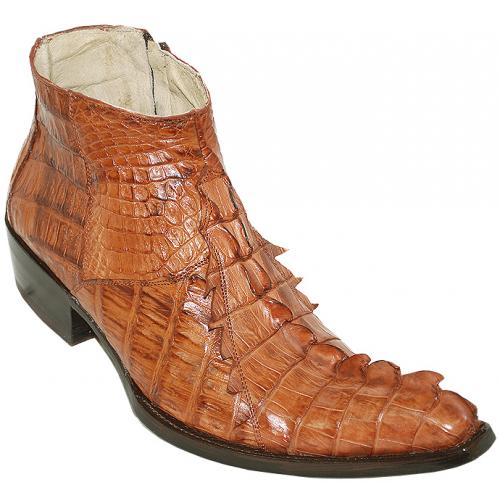 Pecos Bill  "Coronado" Cognac All-Over Hornback Crocodile With Three Crocodile Tails Ankle Boots